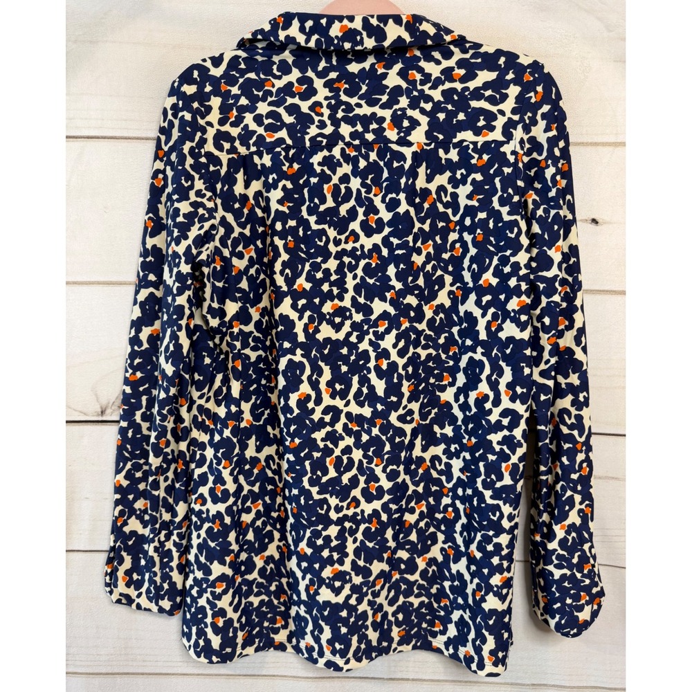 Jude Connally Womens Large Navy Blue Orange Abstract Print Long Sleeve Polo Top - Picture 6 of 6